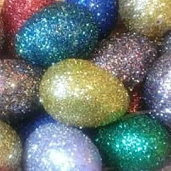 Close up of Glitter Easter Eggs.