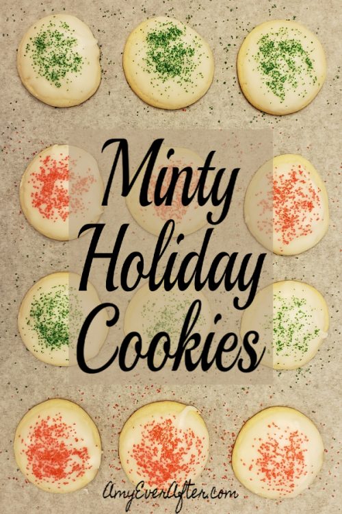 It's almost time for holiday cookie exchanges and parties, and these Minty Holiday Cookies are pretty, delicious, and a little bit out of the ordinary! They're based on the recipes for poplular black and white cookies, but with peppermint flavor instead of lemon. They're decorated with colorful sugar, so you can tailor them to any holiday! Use red and green sugar for Christmas, blue sugar for Hanukkah, or pink sugar for Valentines Day! #recipe #baking #cookies